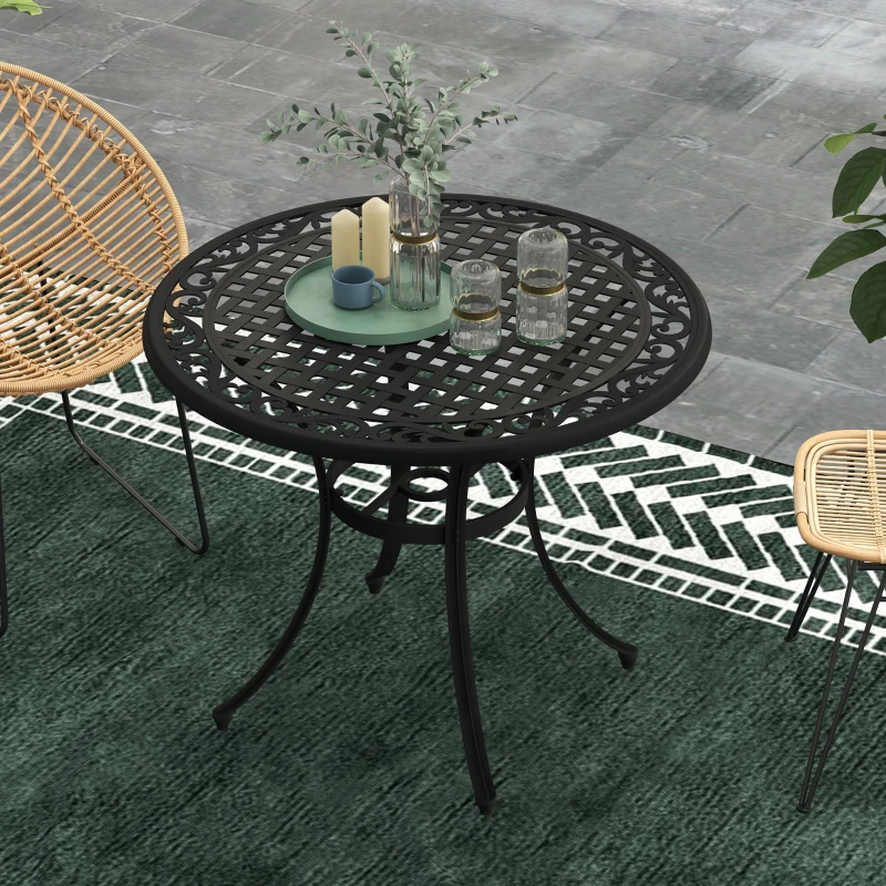 Outsunny Φ90cm Four-Seated Round Aluminium Garden Table, with Parasol Hole