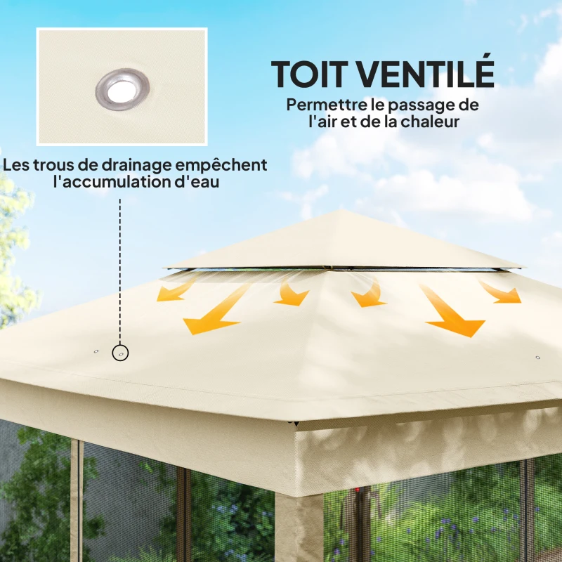 Outsunny Tonnelle de jardin pop-up pliant 3 x 3 m métal polyester imperméabilisé anti UV moustiquaires sac de transport crème