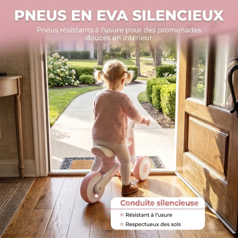 AIYAPLAY Draisienne Bébé 1-2 Ans Pliable, Siège Réglable, Direction Limitée à 135°, Pneus EVA Silencieux, 52x23x36,5cm, Rose