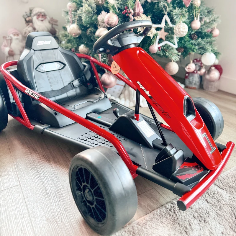 HOMCOM 24V elektrische go-kart voor kinderen, tot 13 km/u, met driftfunctie, 2 motoren, rood, 8-12 jaar