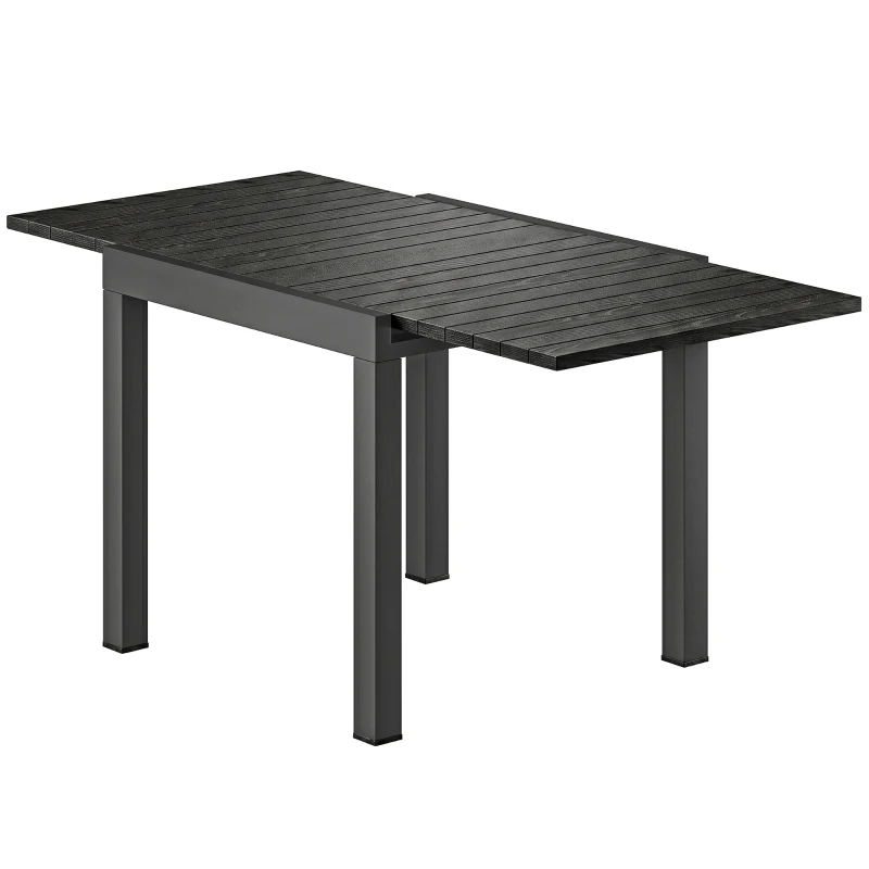 Outsunny Mesa de Comedor Exterior Extensible 80/160 cm para 4-6 Personas de Aluminio con Tapa de Listones Efecto Madera Negro
