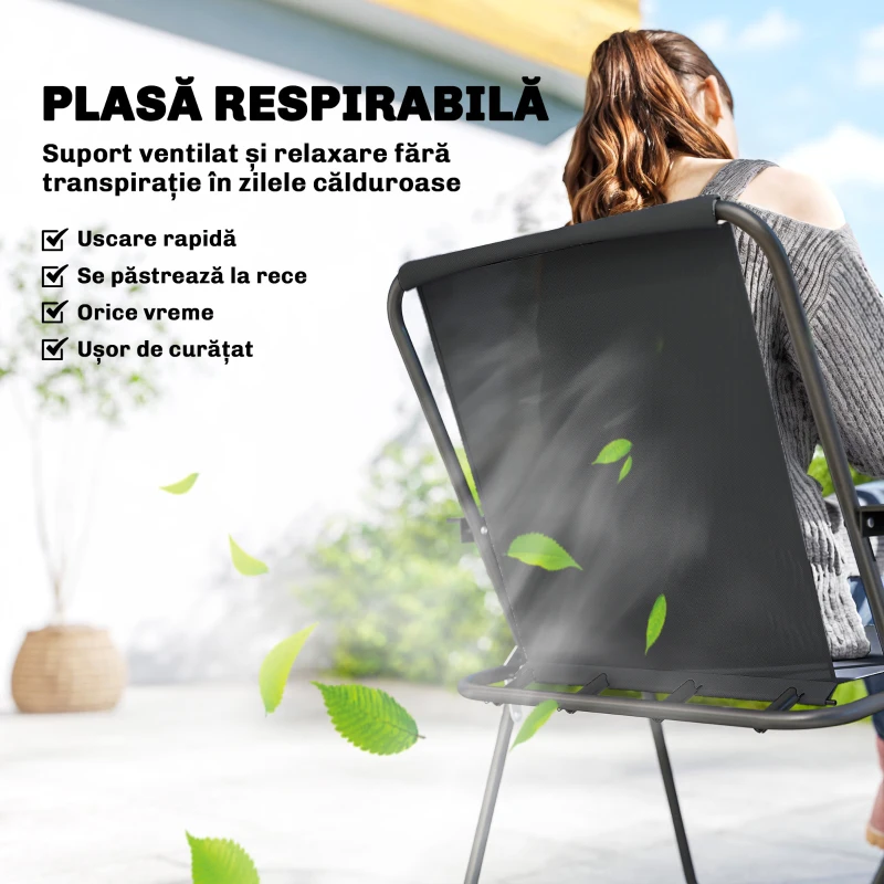 Outsunny Set Grădină 8 piese cu Umbrelă, 6 Scaune Pliabile și Masă din Sticlă Temperată, Negru