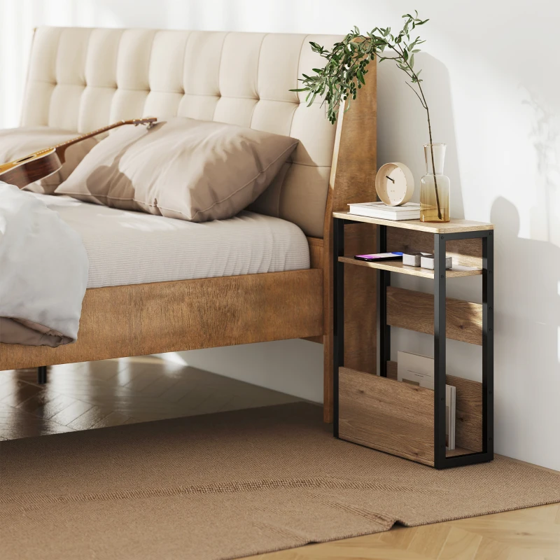 HOMCOM Tavolino da Soggiorno in Stile Industriale con 2 Ripiani, in Legno e Metallo, 46x18x58.5 cm, Color Noce Scuro