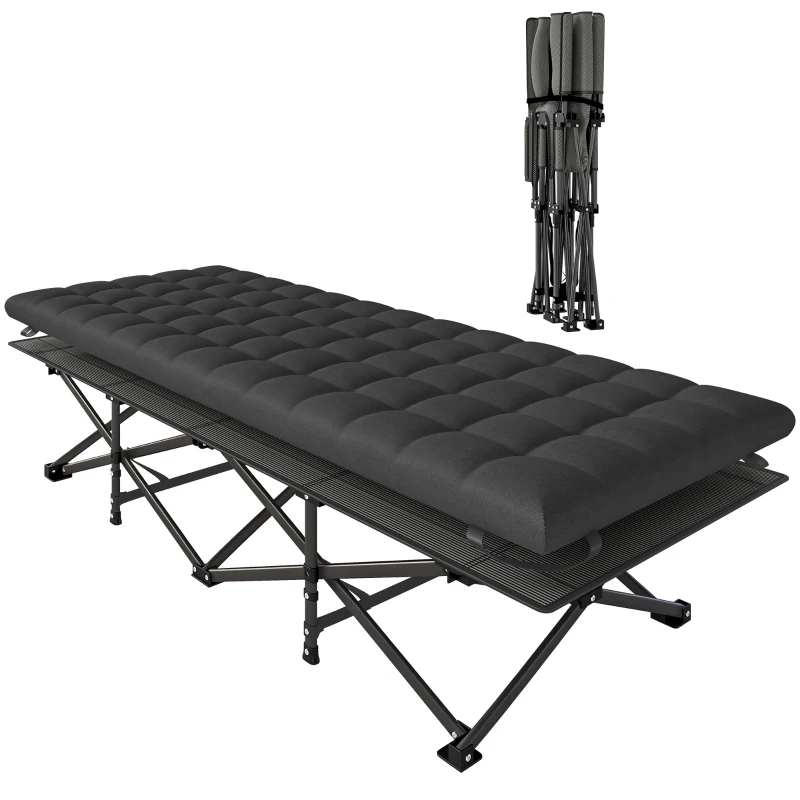 Outsunny Feldbett faltbar Campingbett mit Tragetasche Campingliege bis 200 kg Indoor, Outdoor, 200 x 80 x 40 cm Schwarz