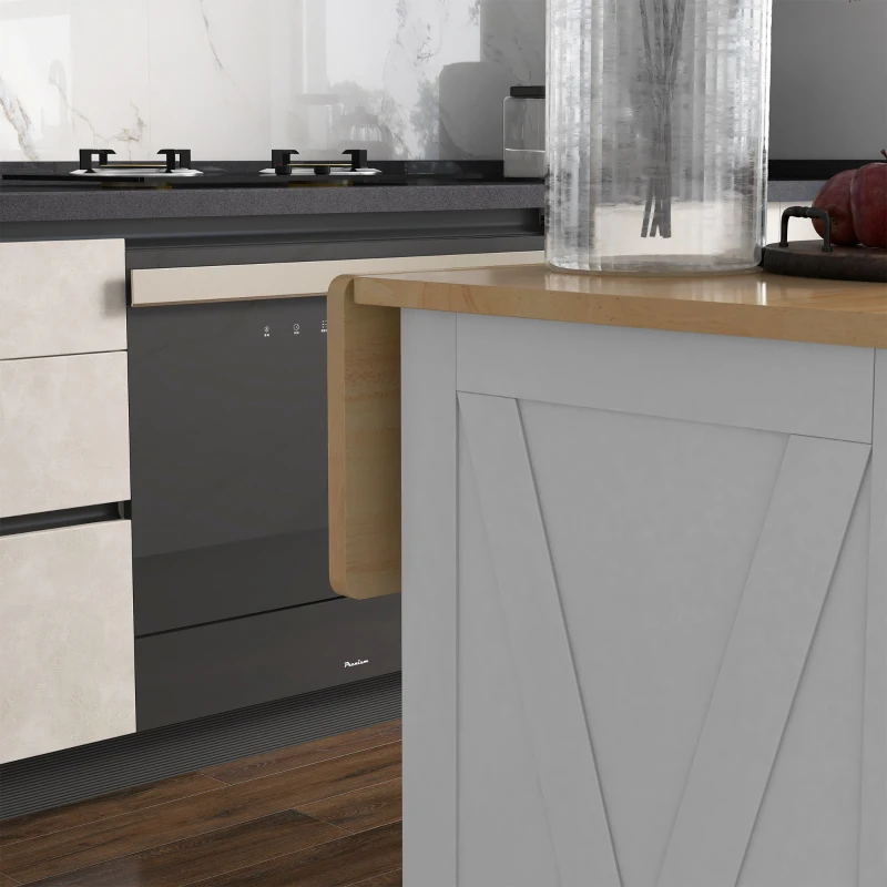 HOMCOM Isla de Cocina Carro de Cocina con Encimera de Madera Plegable 2 Puertas 2 Cajones Estante Ajustable y 4 Ruedas 105x60x90,5 cm Blanco