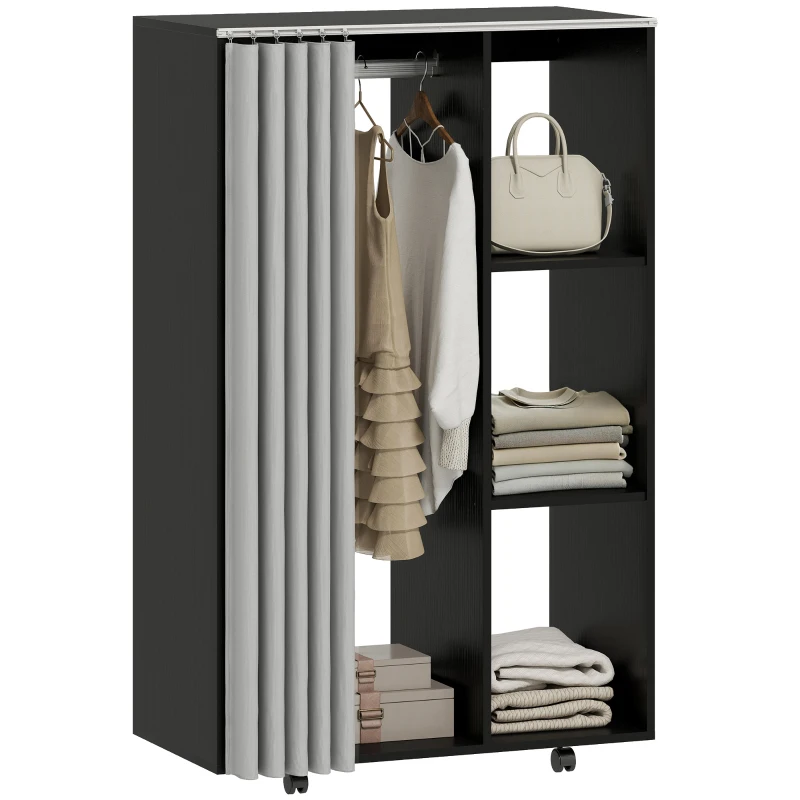 HOMCOM Armoire penderie vêtement dressing mobile 4 roulettes tringle à vêtements et étagères ouvertes 80 x 40 x 128 cm noir