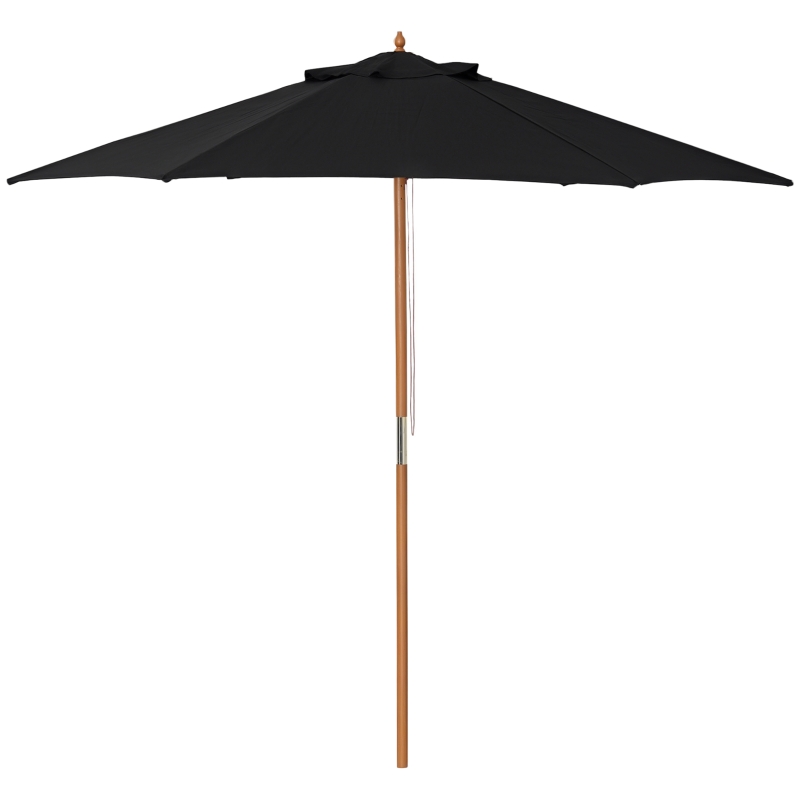 Outsunny Sonnenschirm Ø 250 cm, Sonnenschirm mit Seilzugmechanismus Balkonschirm Strandschirm aus Bambus windfest Marktschirm Sonnenschutz für Balkon Terrasse Garten, Schwarz