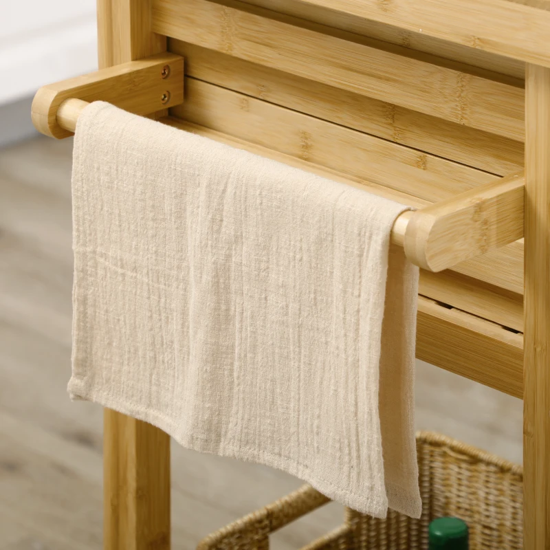HOMCOM Desserte de cuisine à roulettes chariot de service meuble de rangement pour cuisine en bambou 2 tiroirs 83 x 45 x 96 cm