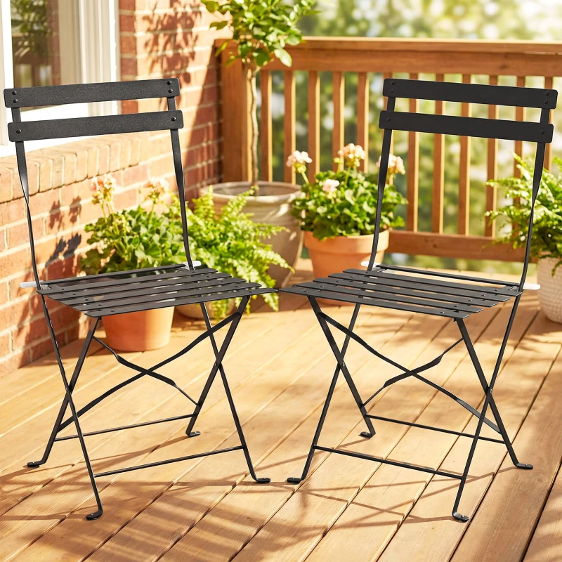 Outsunny Set di 2 Sedie da Giardino Pieghevoli con Seduta a Doghe