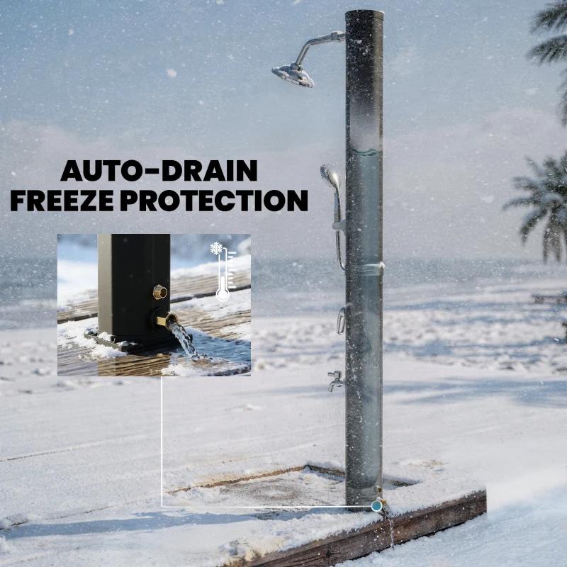 Outsunny Doccia Solare 35L, Protezione Antigelo, 2 Soffioni, Rubinetto per Piedi