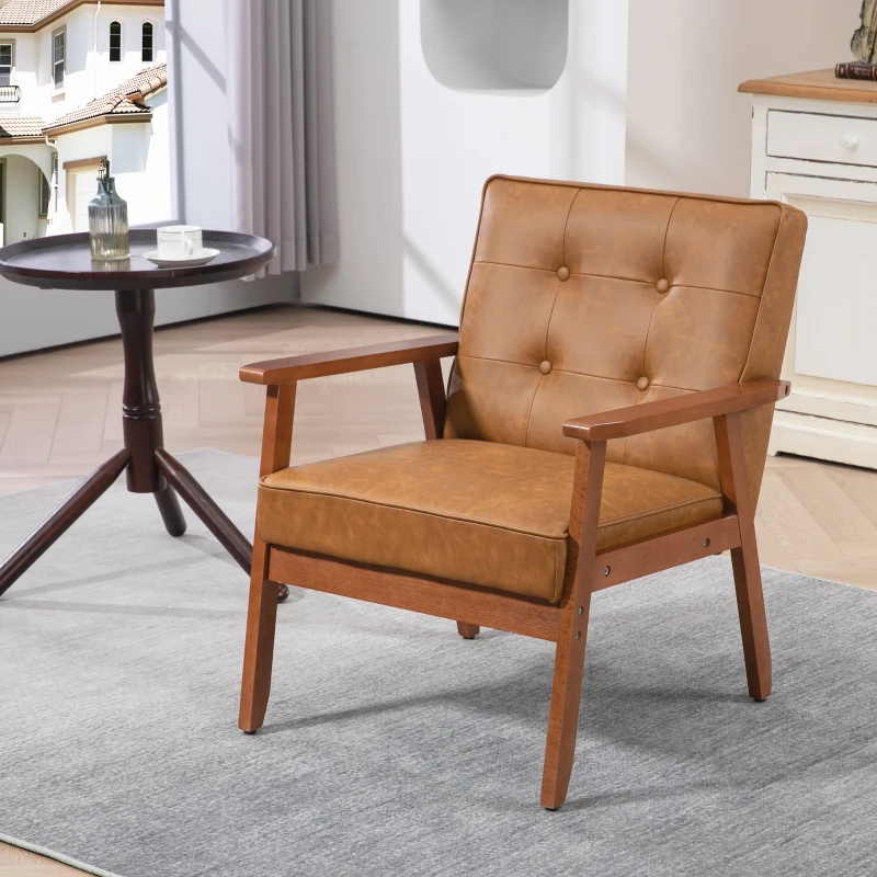HOMCOM 2 Pack Retro-Style Accent Chair, with Faux Leather Seat - Brown