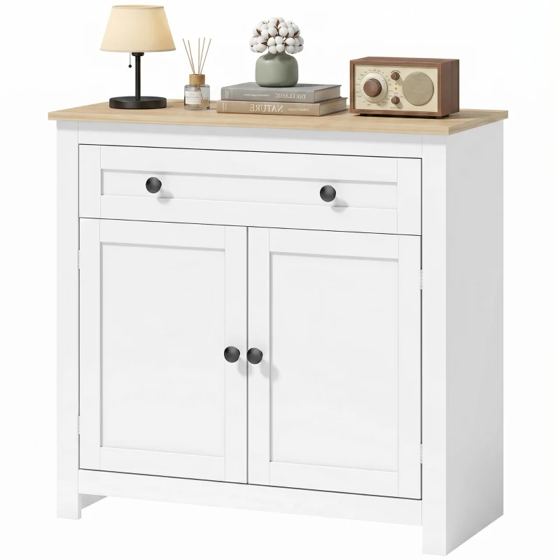HOMCOM Sideboard Küchenschrank mit Schublade, Doppeltür, Verstellbarer Einlegeboden, für Wohnzimmer, 78,5 x 35 x 80 cm Weiß