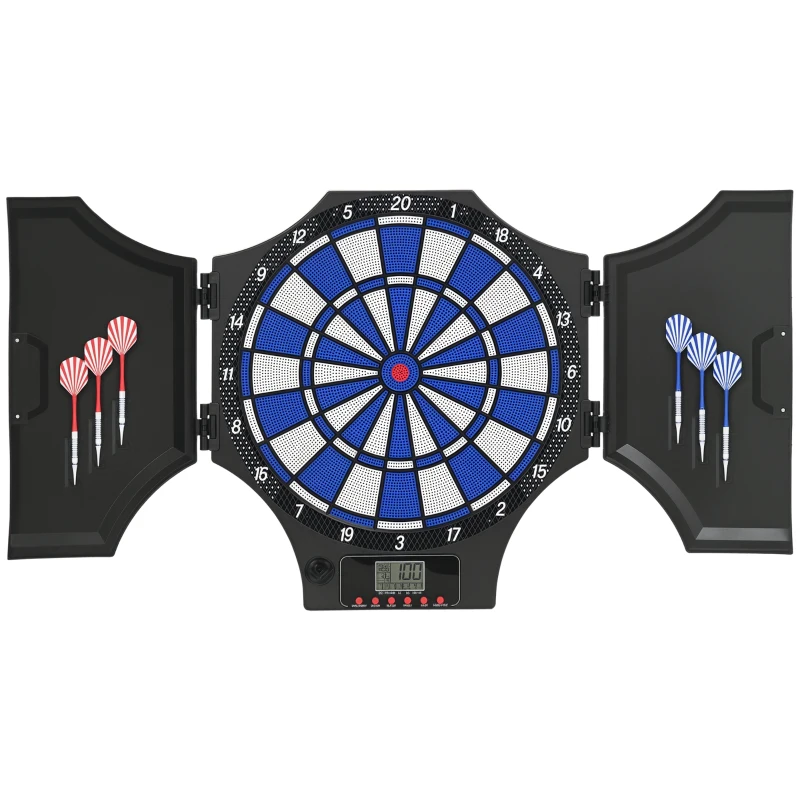 SPORTNOW Panou Electronic pentru Darts cu 6 Săgeți și Ecran LCD pentru 31 de Jocuri, 83x45x4 cm, Negru și Albastru