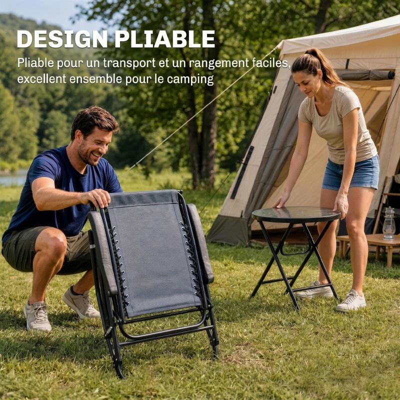 Outsunny Set Tavolino e Sedie da Giardino Pieghevoli e a Dondolo per Esterno, Balcone, Terrazzo, Grigio