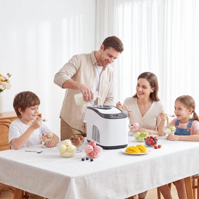HOMCOM Eismaschine ohne Vorfrieren mit eingebautem Kompressor, 1,5L, Weiß