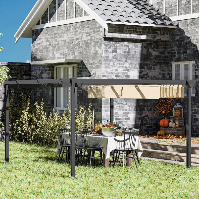 Outsunny Verstellbare Garten-Pergola, Pavillon mit Aluminium-Rahmen, Outdoor-Baldachin, für Garten, Balkon, Terrasse, Beige(m-10)