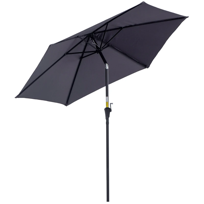Outsunny Sombrilla de Jardín, Ø260x235 cm, Parasol de Jardín Reclinable con Manivela, Poste Desmontable de Aluminio y 6 Varillas de Metal, para Terraza, Exterior, Balcón, Gris