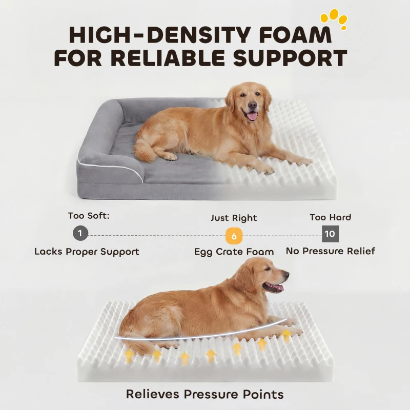 PawHut Dog Sofa Bed, Washable Pet Bed with Removable Cover and Non-Slip Bottom for Small, Medium and Large Dogs, Grey