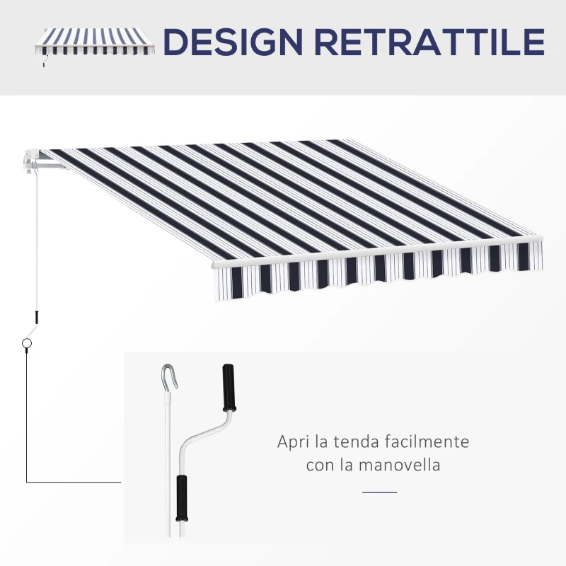 Outsunny Tenda da Sole a Bracci 2.5x2m Avvolgibile Manuale in Alluminio e Poliestere Blu e Bianco