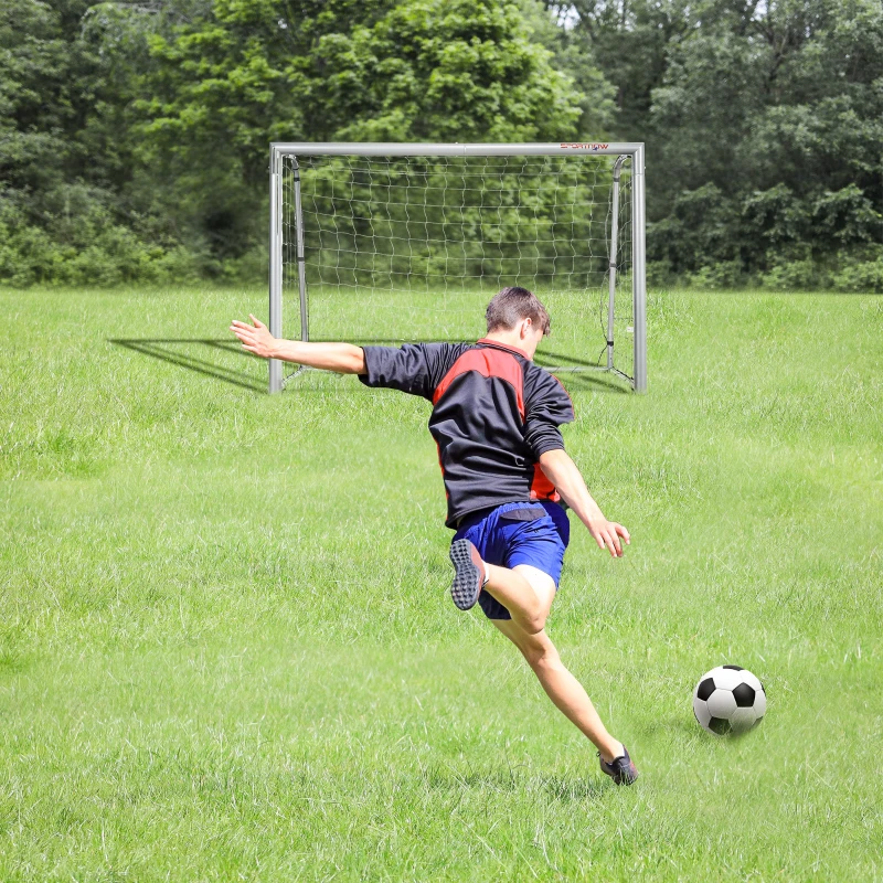SPORTNOW Porta da Calcio Grigia 180x120x60 cm con Viti e Picchetti inclusi, in PE e Metallo