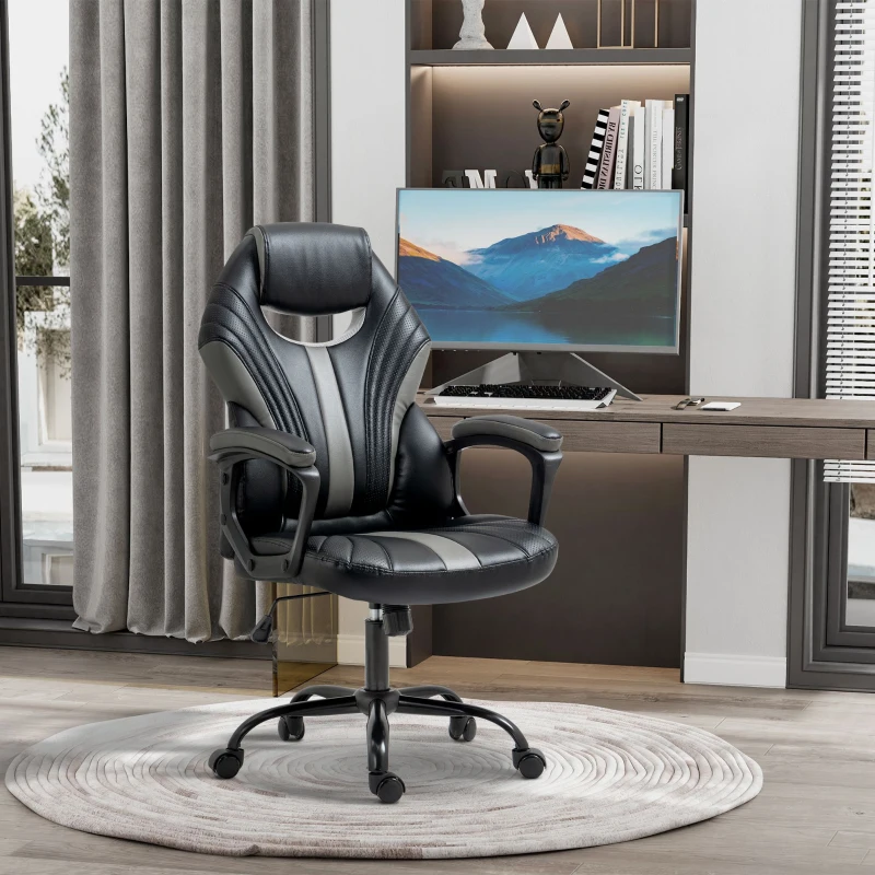 Vinsetto Computer Gaming Chair, Desk Chair with Breathable PU Leather Back and Seat, Soft Padded Armrests, and Rolling Wheels for Adults and Gamers, Black
