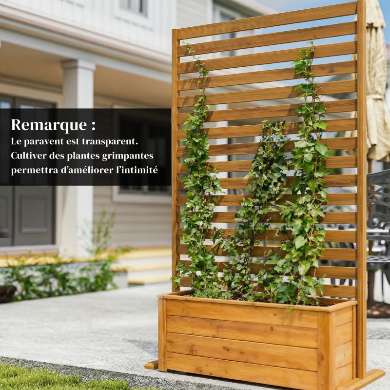 Outsunny Brise-vue Bois à Lamelles Claustra Paravent Extérieur Autoportant pour Jardin Terrasse 80x40x170cm Marron