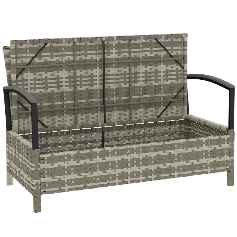 Outsunny 125L Garden Storage Bench, 2 Seater PE Rattan Outdoor Bench Storage Box with Padded Cushion, Dark Grey