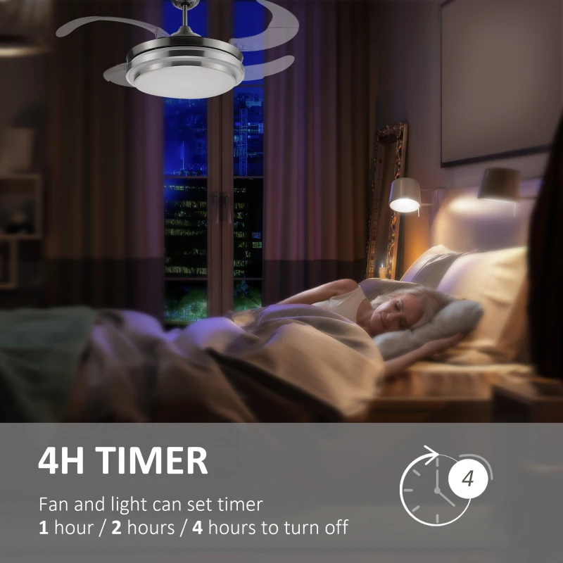 HOMCOM Indoor Ceiling Fan with Light, Retractable Blades, Modern Mount Dimmable LED Lighting Fan with Remote Controller, for Bedroom, Living Room