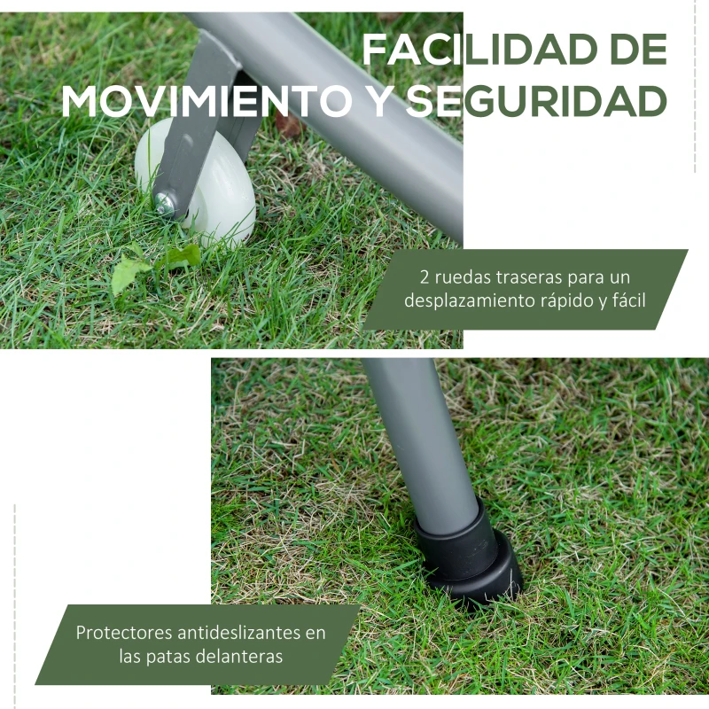 Outsunny Tumbona Doble con Toldo Ajustable Tumbona de Jardín para 2 Personas con Cojines y 2 Ruedas 200x175x134 cm Gris