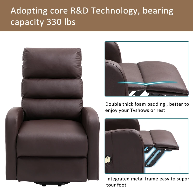 Power Lift Recliner Massage Chair with Heat & Vibration, Heavy Duty Safety Motion, Side Pockets, Remote Control, 73x91x109 cm, Brown