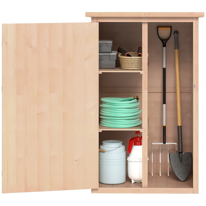 Outsunny Armario de Jardín de Madera para Exterior para Herramientas con 2 Estantes Techo Asfáltico 75x56x115cm Natural