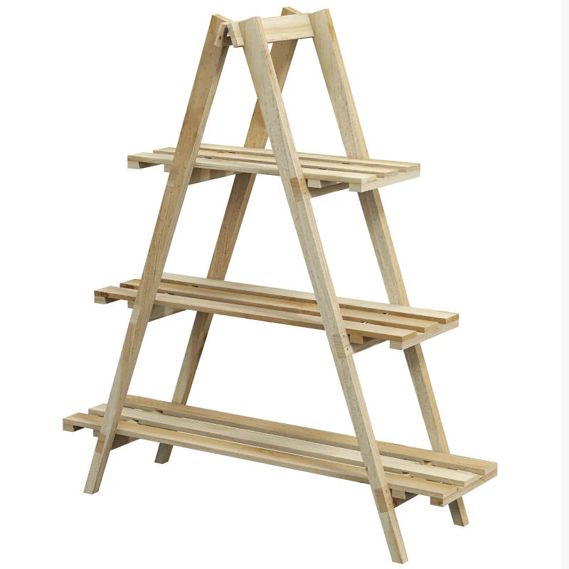 Outsunny Portapiante Verticale 3 Livelli a Doghe in Abete, 100x36x112 cm, Color Legno