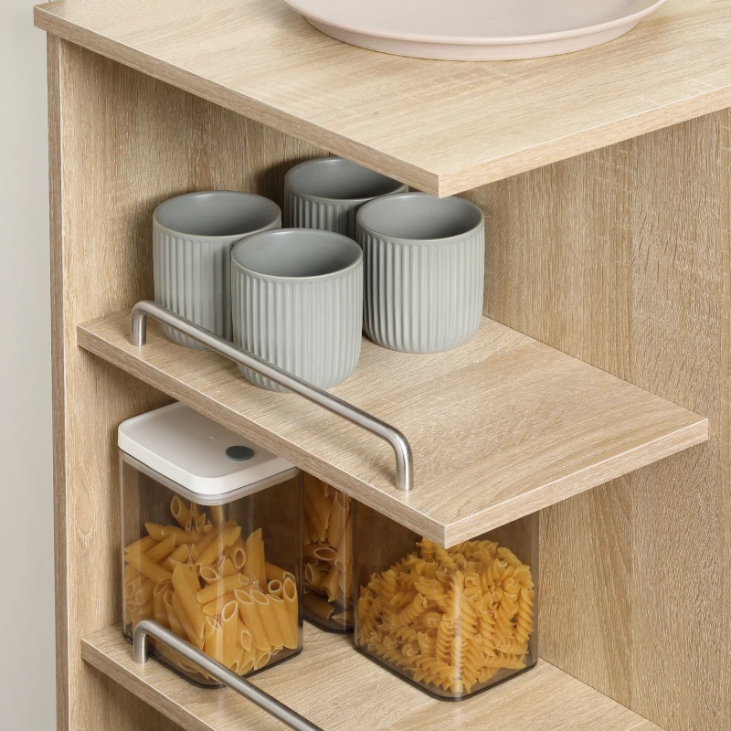 HOMCOM Carrello da Cucina Portavivande con Cassetto, Ripiani e Armadietto in Legno, Acciaio e Vetro, 65x39x80cm