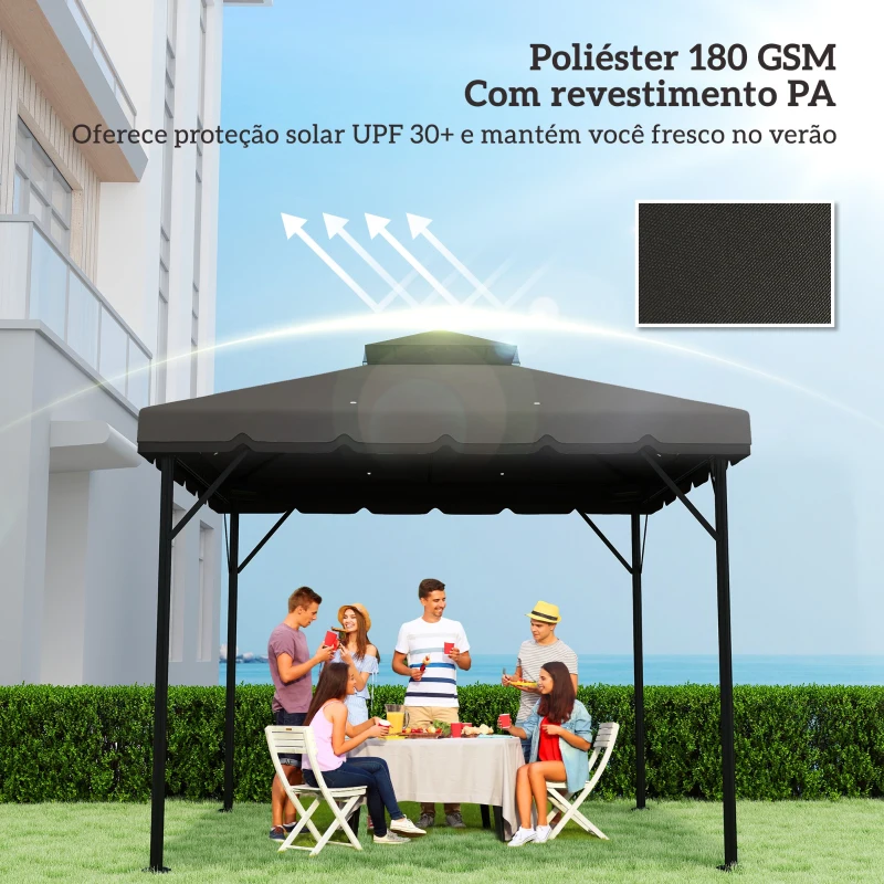 Outsunny Toldo de Substituição 3x3 m com Teto Duplo Orifícios de Drenagem e UPF 30+ Apenas Toldo NÃO Inclui Estrutura Cinzento Claro