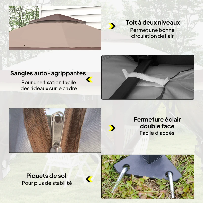 Outsunny Tonnelle barnum de jardin pop-up pliant acier polyester moustiquaires + sac de transport à roulettes kaki marron