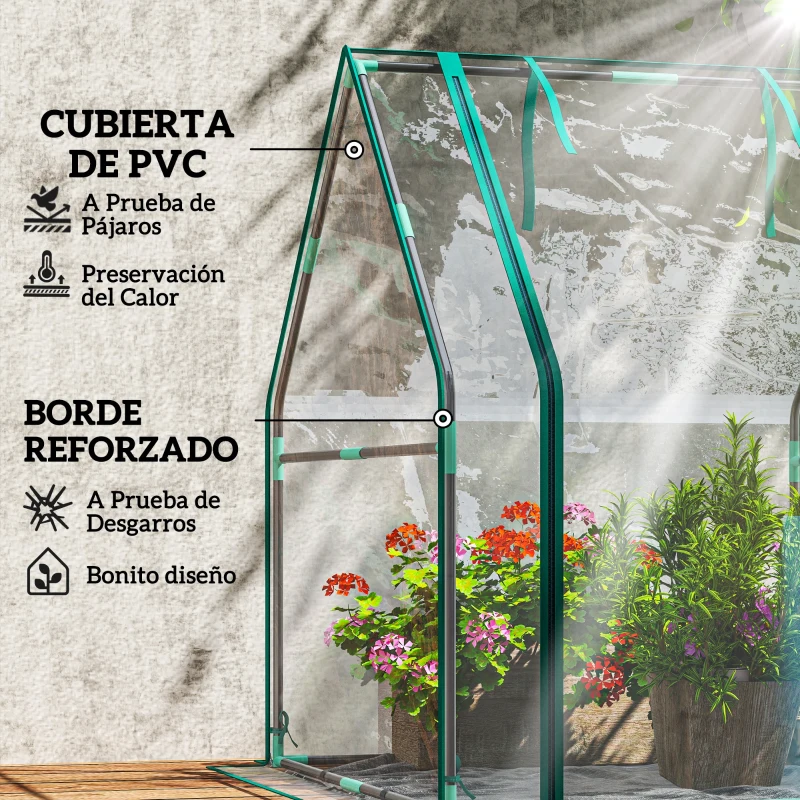 Outsunny Invernadero de Exterior con Puerta con Cremallera Base Impermeable y Marco de Acero 90x90x105 cm Transparente