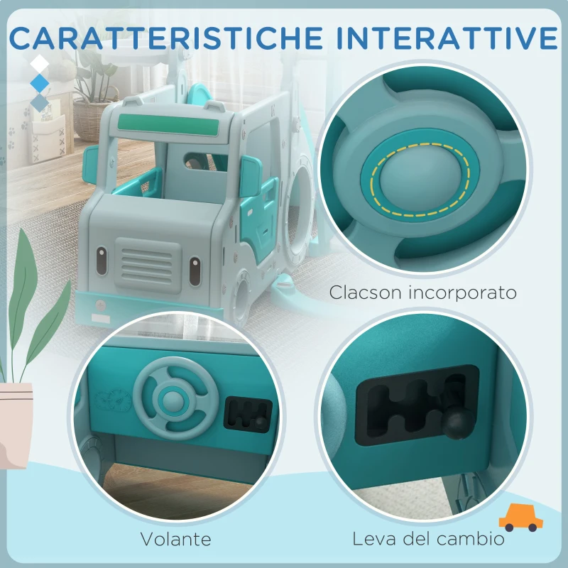 AIYAPLAY Set Scivolo per Bambini 18-48 Mesi con Altalena, Macchinina e Canestro, 201x151x87.5cm, Azzurro