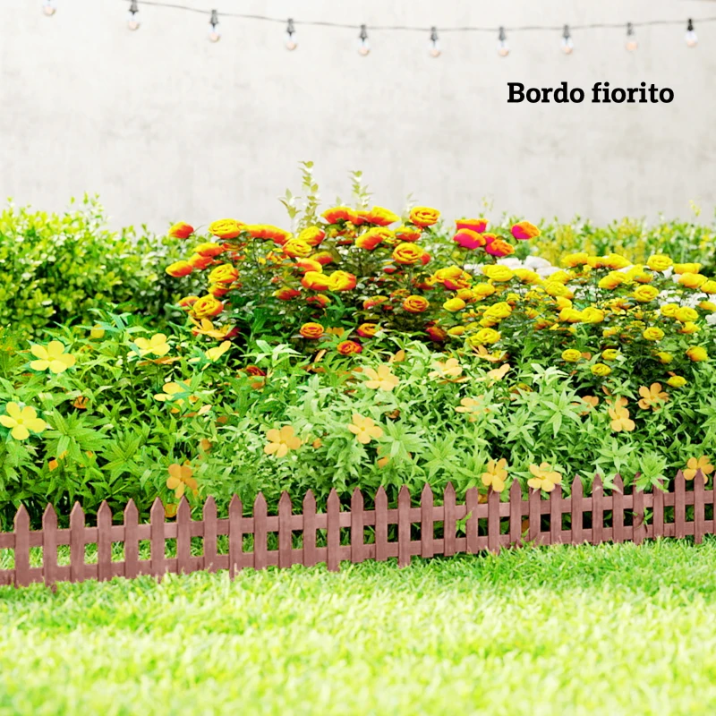 Outsunny Staccionata in Legno di Pino da 12 Pezzi per Aiuole, Giardino e Orto, Altezza 34cm
