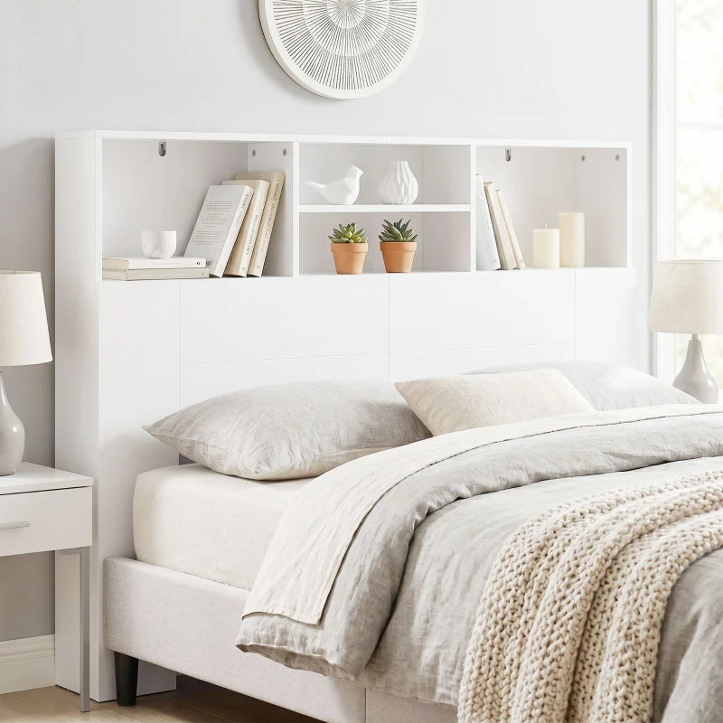 HOMCOM Cabecero de Cama 140 cm con Almacenaje Cabezal de Cama con 4 Compartimentos Abiertos para Dormitorio Blanco