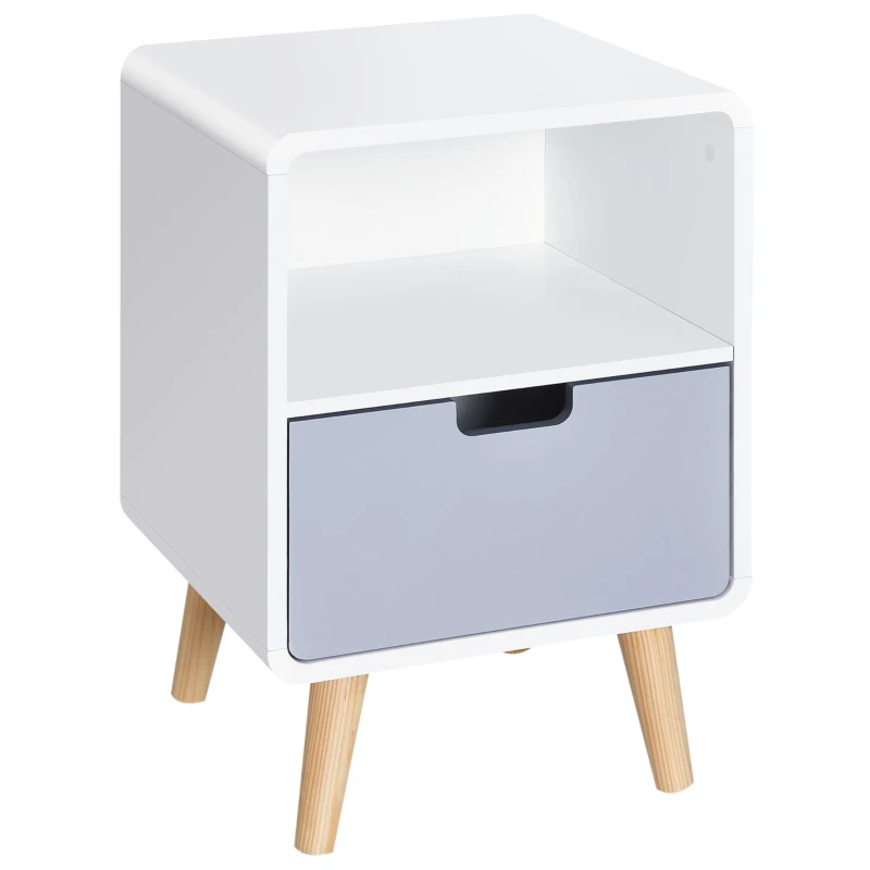 HOMCOM Table de Nuit Table de Chevet scandinave 40L x 38l x 58H cm tiroir + Niche en Bois Blanc Bleu Gris
