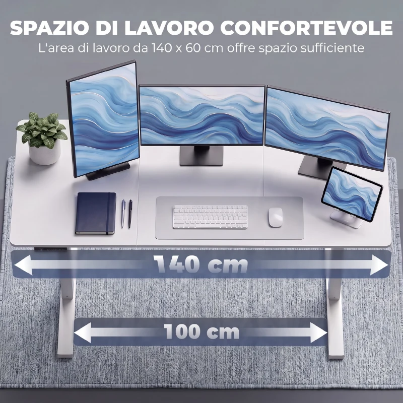 HOMCOM Scrivania Regolabile in Altezza Elettrica con Funzione Memoria, 140x60x72-118 cm, Bianco
