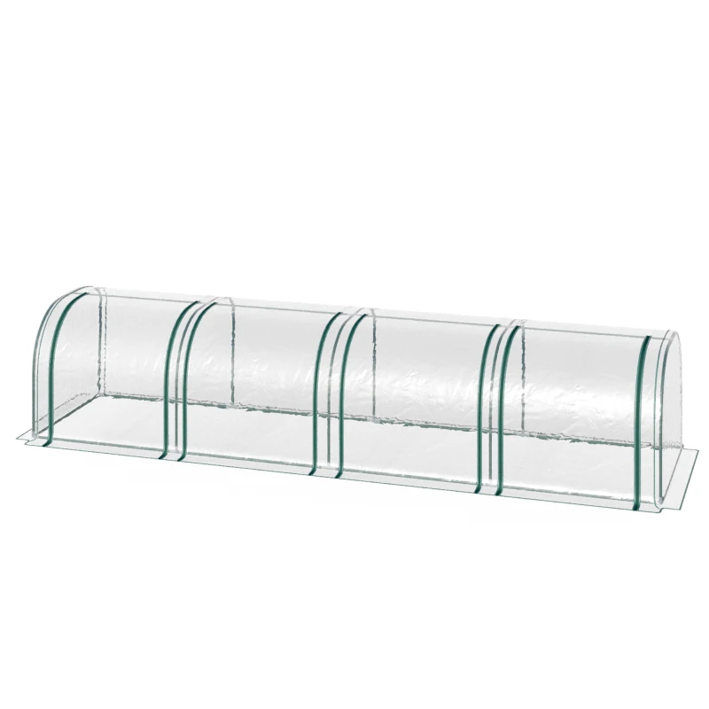 Outsunny Tunnelgewächshaus, 4 Fenster mit Reißverschluss, Stahlrahmen, robuste Plane, transparent, 395 x 100 x 80cm