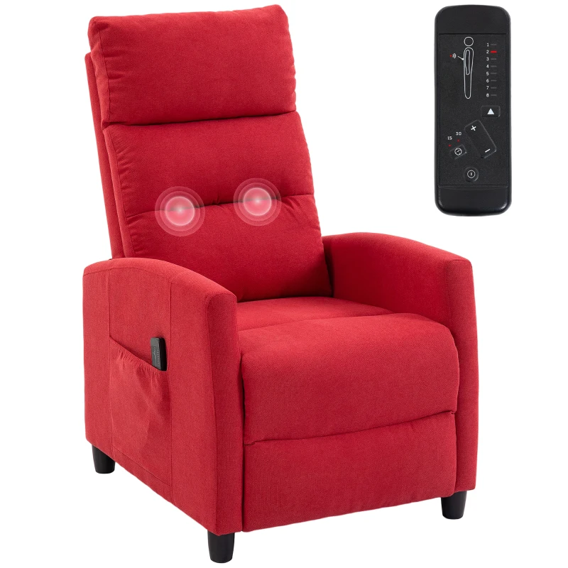 HOMCOM Fotoliu Masaj Reclinabil Manual 160° din Chenille cu Suport Picioare, Telecomandă, Buzunare, Roșu Vin