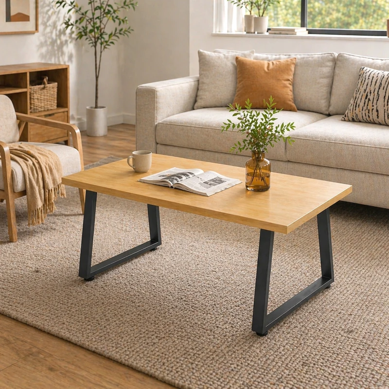 HOMCOM Pieds de table en acier, 60 x 43 cm, lot de 2 pieds de bureau trapezoïdes avec patins réglables et vis, noir