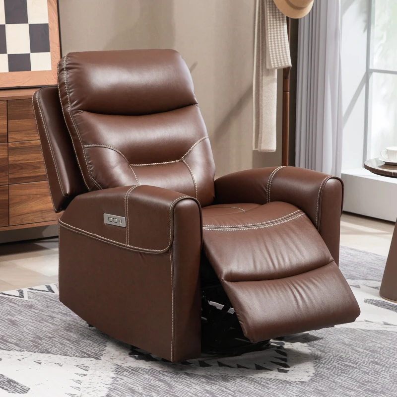 HOMCOM Power Lift Recliner Chair for Elderly, Overstuffed Faux Leather Riser and Reclining Chair with USB A+C Ports, Recliner Armchair for Living Room, Brown