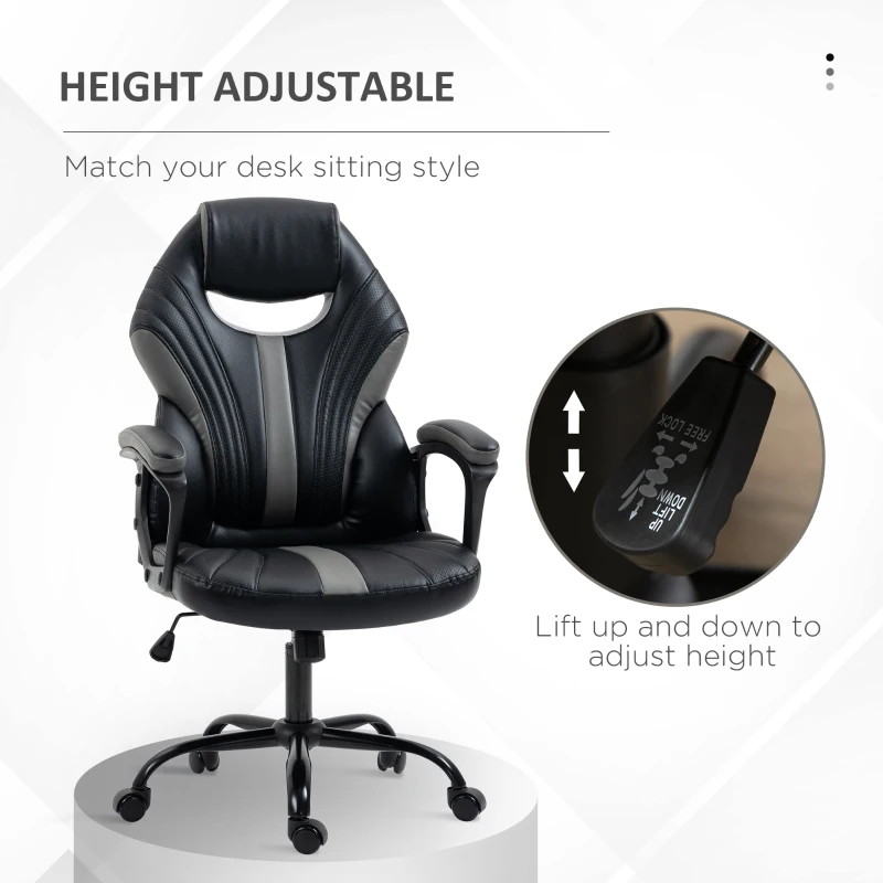 Vinsetto Computer Gaming Chair, Desk Chair with Breathable PU Leather Back and Seat, Soft Padded Armrests, and Rolling Wheels for Adults and Gamers, Black