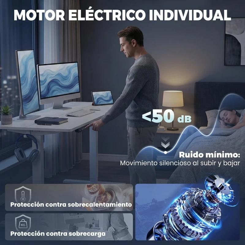 HOMCOM Escritorio Elevable Eléctrico 120x60 cm con 3 Memorias Pantalla LED 2 Ganchos y 2 Pasacables Blanco