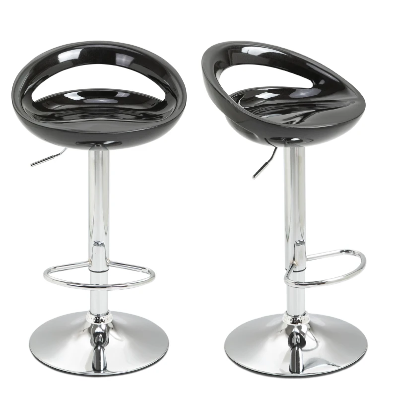 HOMCOM Set 2 Sgabelli da Bar Alti, Sgabelli Cucina Girevoli a 360°, con Schienale e Poggiapiedi, Altezza Regolabile, Base in Acciaio, per Sala da Pranzo e Cucina, 46x41x76-96cm, Nero