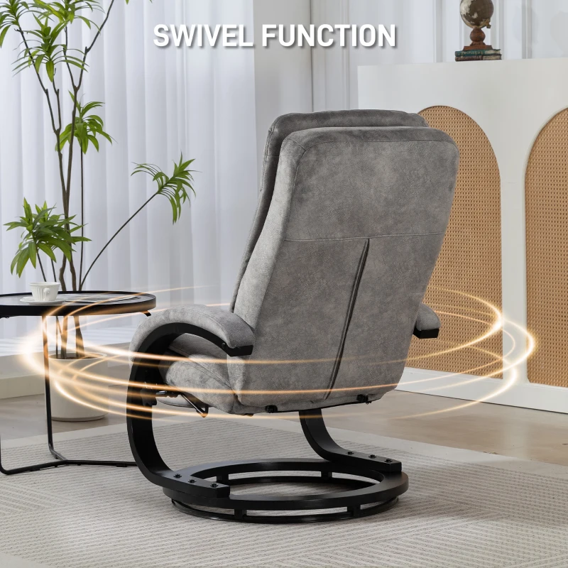 HOMCOM Swivel Recliner Chair, Velvet Manual Recliner Armchair with Retractable Footrest, Dual-Layer Cushion, High Back, C Shaped Armrests, Wooden Base for Living Room, Bedroom, Office, Grey