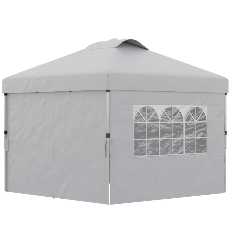 Outsunny Gazebo Pieghevole 3x3 m con Altezza Regolabile su 3 Livelli, Finestre e Borsa di Trasporto, Grigio Chiaro